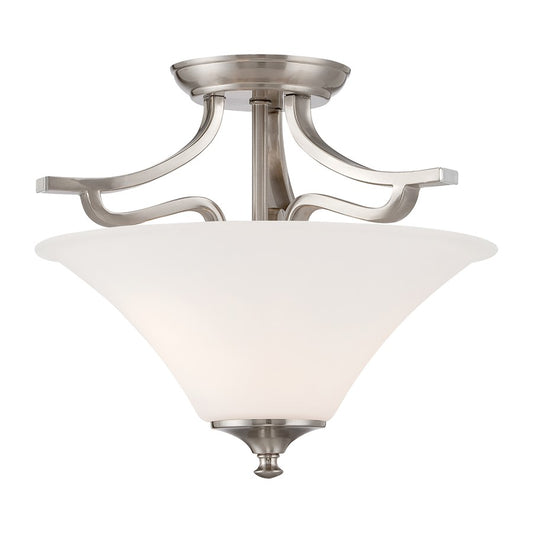 Atlas Lighting Treme 13in 2-Light Semi Flush Mount | Traditional Brushed Nickel and White Glass | Kitchen & Dining Room | Model CL11919-NK