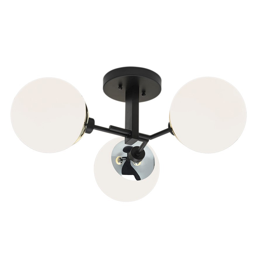 Atlas Lighting Triple Play 24in 3-Light Semi Flush Mount | Polished Nickel and Matte Black with White Glass Shades | Bedroom | Model CL11920-NK