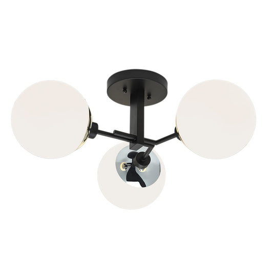 Atlas Lighting Triple Play 24in 3-Light Semi Flush Mount | Polished Nickel and Matte Black with White Glass Shades | Bedroom | Model CL11920-NK