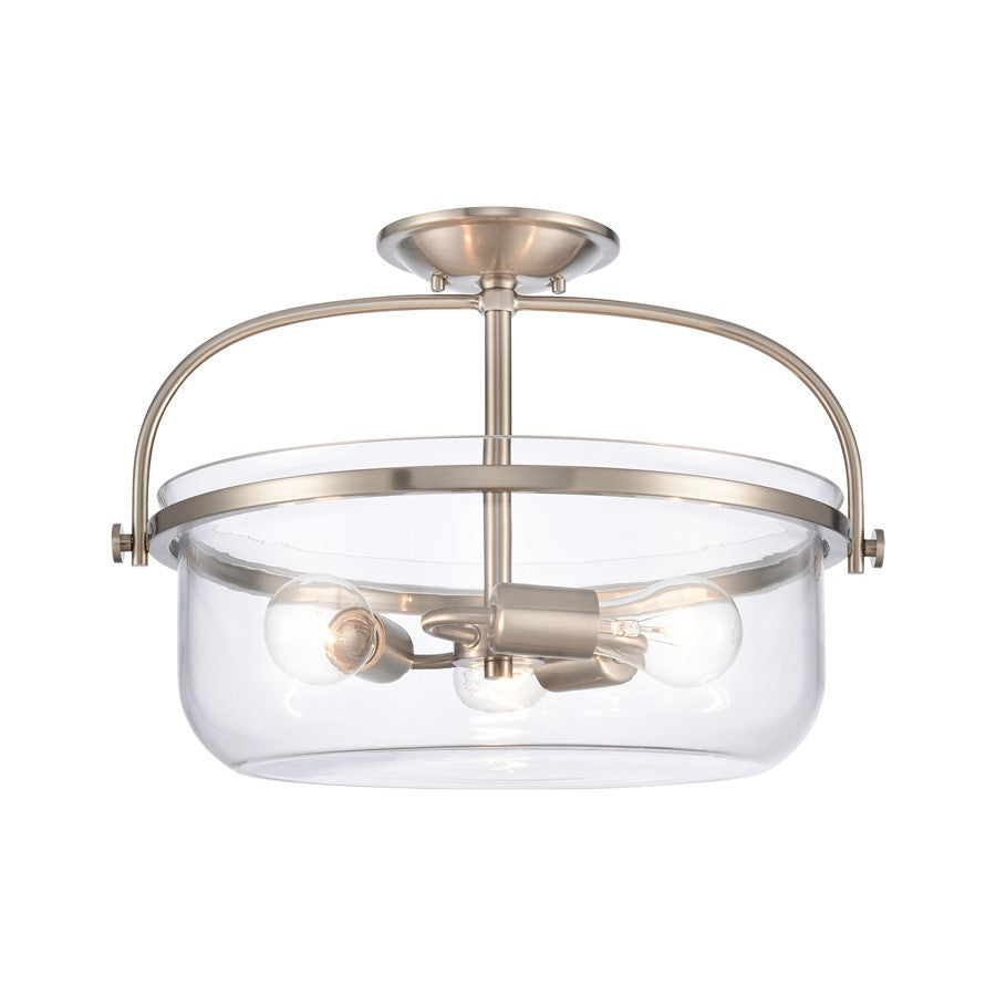 Atlas Lighting Wentworth 17in 3-Light Semi Flush Mount | Brushed Nickel with Clear Glass Bowls | Bedroom & Kitchen | Model CL11921-NK