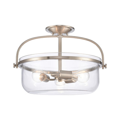 Atlas Lighting Wentworth 17in 3-Light Semi Flush Mount | Brushed Nickel with Clear Glass Bowls | Bedroom & Kitchen | Model CL11921-NK