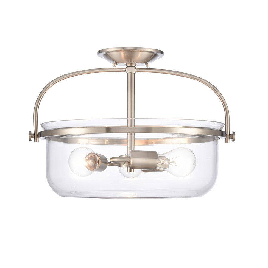 Atlas Lighting Wentworth 17in 3-Light Semi Flush Mount | Brushed Nickel with Clear Glass Bowls | Bedroom & Kitchen | Model CL11921-NK