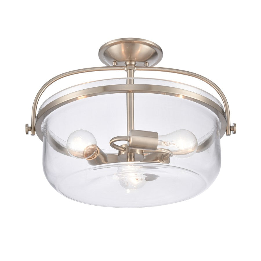 Atlas Lighting Wentworth 17in 3-Light Semi Flush Mount | Brushed Nickel with Clear Glass Bowls | Bedroom & Kitchen | Model CL11921-NK