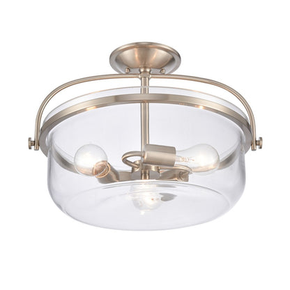 Atlas Lighting Wentworth 17in 3-Light Semi Flush Mount | Brushed Nickel with Clear Glass Bowls | Bedroom & Kitchen | Model CL11921-NK