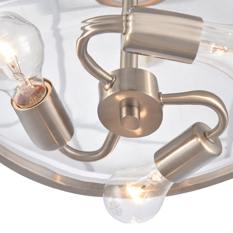Atlas Lighting Wentworth 17in 3-Light Semi Flush Mount | Brushed Nickel with Clear Glass Bowls | Bedroom & Kitchen | Model CL11921-NK