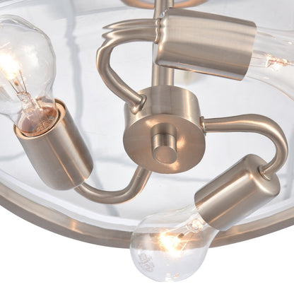 Atlas Lighting Wentworth 17in 3-Light Semi Flush Mount | Brushed Nickel with Clear Glass Bowls | Bedroom & Kitchen | Model CL11921-NK