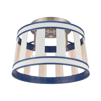 Atlas Lighting White Burlap 14in 2-Light Semi Flush Mount | Coastal Ocean Blue and White Burlap Shade | Bedroom & Hallway | Model CL11923-WH