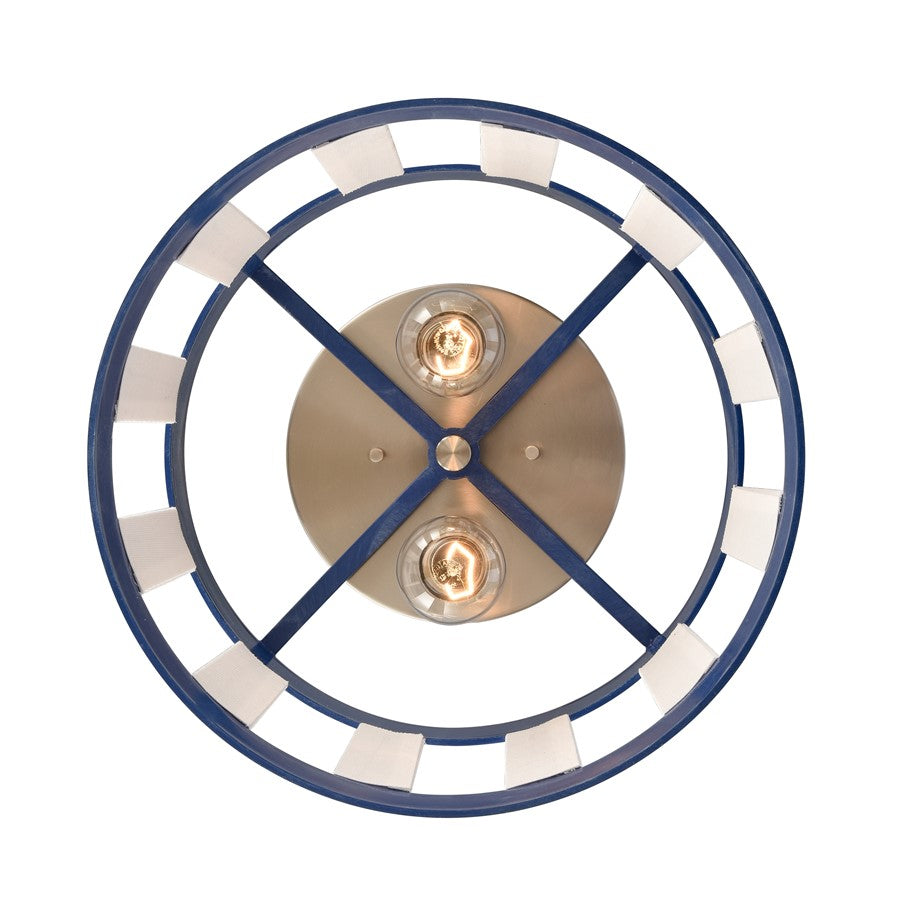 Atlas Lighting White Burlap 14in 2-Light Semi Flush Mount | Coastal Ocean Blue and White Burlap Shade | Bedroom & Hallway | Model CL11923-WH