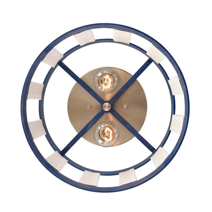 Atlas Lighting White Burlap 14in 2-Light Semi Flush Mount | Coastal Ocean Blue and White Burlap Shade | Bedroom & Hallway | Model CL11923-WH
