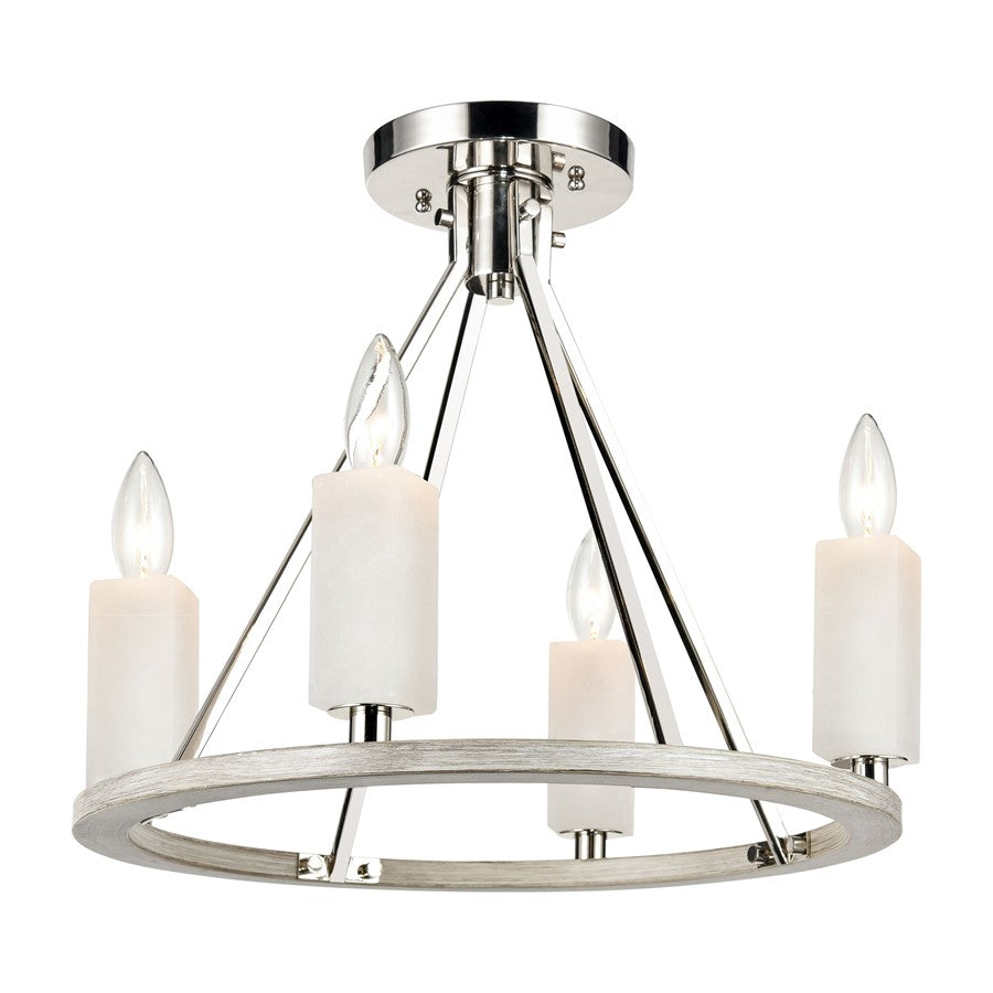 Atlas Lighting White Stone 18in 4-Light Semi Flush Mount | Modern Polished Nickel and Sunbleached Oak | Dining Room & Living Room | Model CL11924-NK
