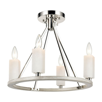 Atlas Lighting White Stone 18in 4-Light Semi Flush Mount | Modern Polished Nickel and Sunbleached Oak | Dining Room & Living Room | Model CL11924-NK