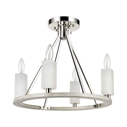 Atlas Lighting White Stone 18in 4-Light Semi Flush Mount | Modern Polished Nickel and Sunbleached Oak | Dining Room & Living Room | Model CL11924-NK