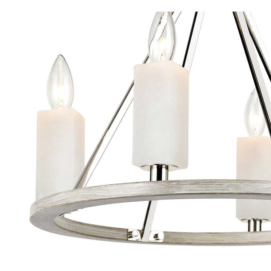 Atlas Lighting White Stone 18in 4-Light Semi Flush Mount | Modern Polished Nickel and Sunbleached Oak | Dining Room & Living Room | Model CL11924-NK