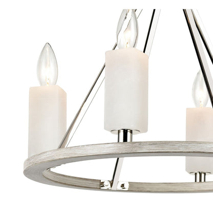Atlas Lighting White Stone 18in 4-Light Semi Flush Mount | Modern Polished Nickel and Sunbleached Oak | Dining Room & Living Room | Model CL11924-NK