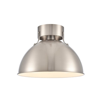 Atlas Lighting Zayne 12in 1-Light Semi Flush Mount | Modern Brushed Nickel and Silver Metal Dome | Kitchen & Hallway | Model CL11925-NK