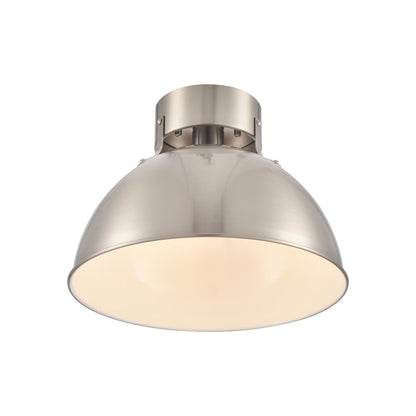 Atlas Lighting Zayne 12in 1-Light Semi Flush Mount | Modern Brushed Nickel and Silver Metal Dome | Kitchen & Hallway | Model CL11925-NK