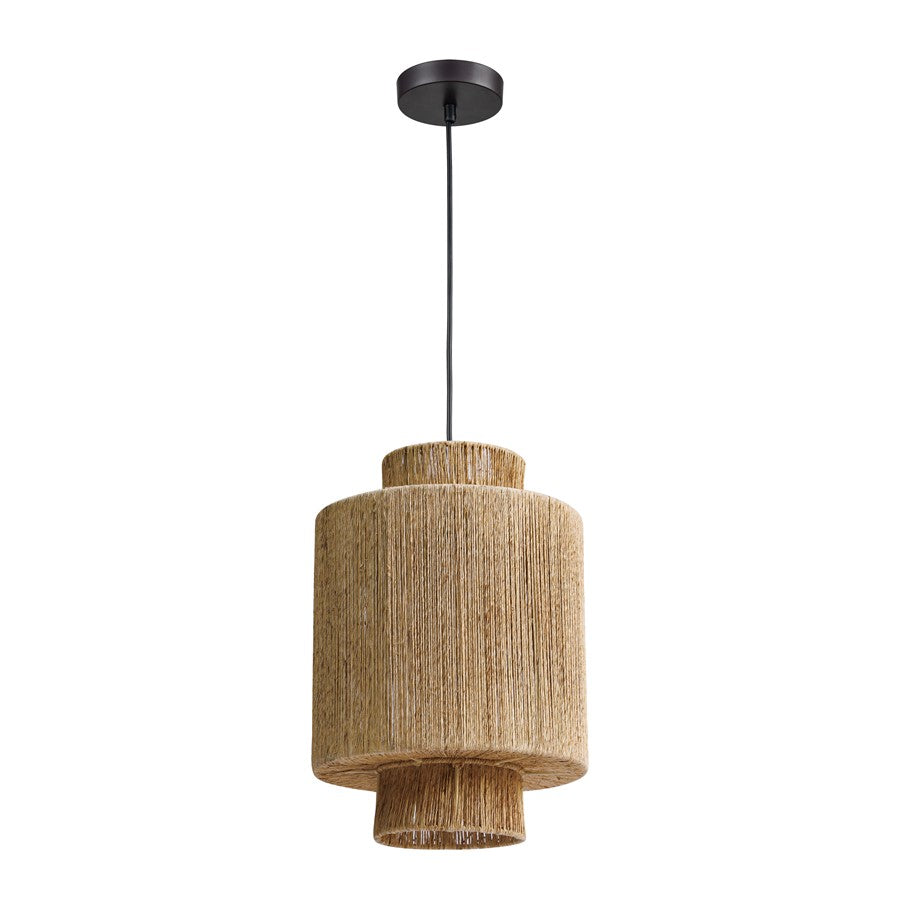 Atlas Lighting Corsair 12in 1-Light Mini Pendant | Natural Jute Rope and Metal | Kitchen Island & Coastal Dining | 12 x 12 x 18 in | Model CL11991-NA