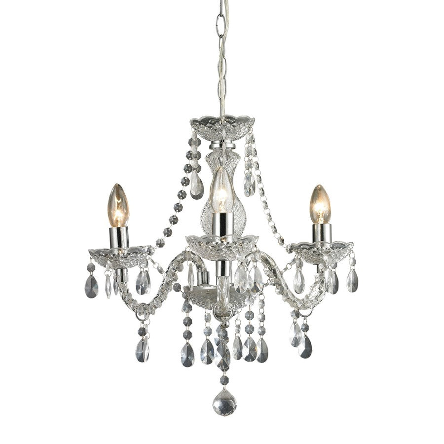 Atlas Lighting Theatre 16in 3-Light Chandelier | Traditional Chrome and Clear Crystal | Dining Room & Living Room | 16 x 16 x 17 in | Model CL12021-CL