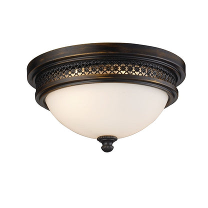 Atlas Lighting Georgia 13in 2-Light Flush Mount | Traditional Golden Bronze and White Glass | Bedroom & Hallway | 13 x 13 x 5 in | Model CL12026-BZ