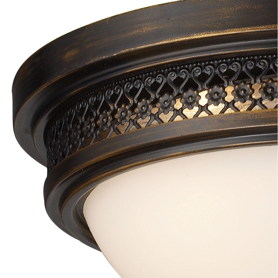 Atlas Lighting Georgia 13in 2-Light Flush Mount | Traditional Golden Bronze and White Glass | Bedroom & Hallway | 13 x 13 x 5 in | Model CL12026-BZ