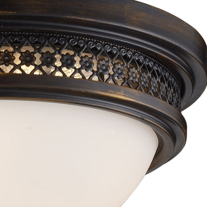 Atlas Lighting Georgia 13in 2-Light Flush Mount | Traditional Golden Bronze and White Glass | Bedroom & Hallway | 13 x 13 x 5 in | Model CL12026-BZ