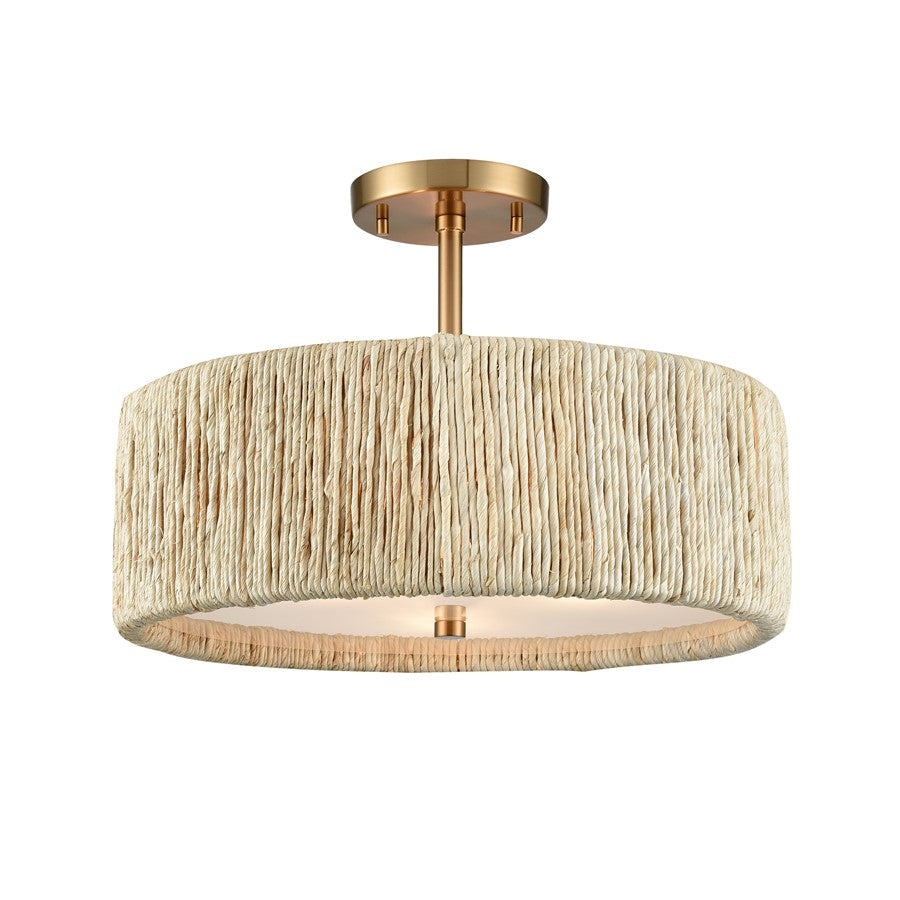 Atlas Lighting Abaca 17in 3-Light Semi-Flush Mount | Transitional Satin Brass and Natural Rope | Living Room & Bedroom | Model CL12040-BS