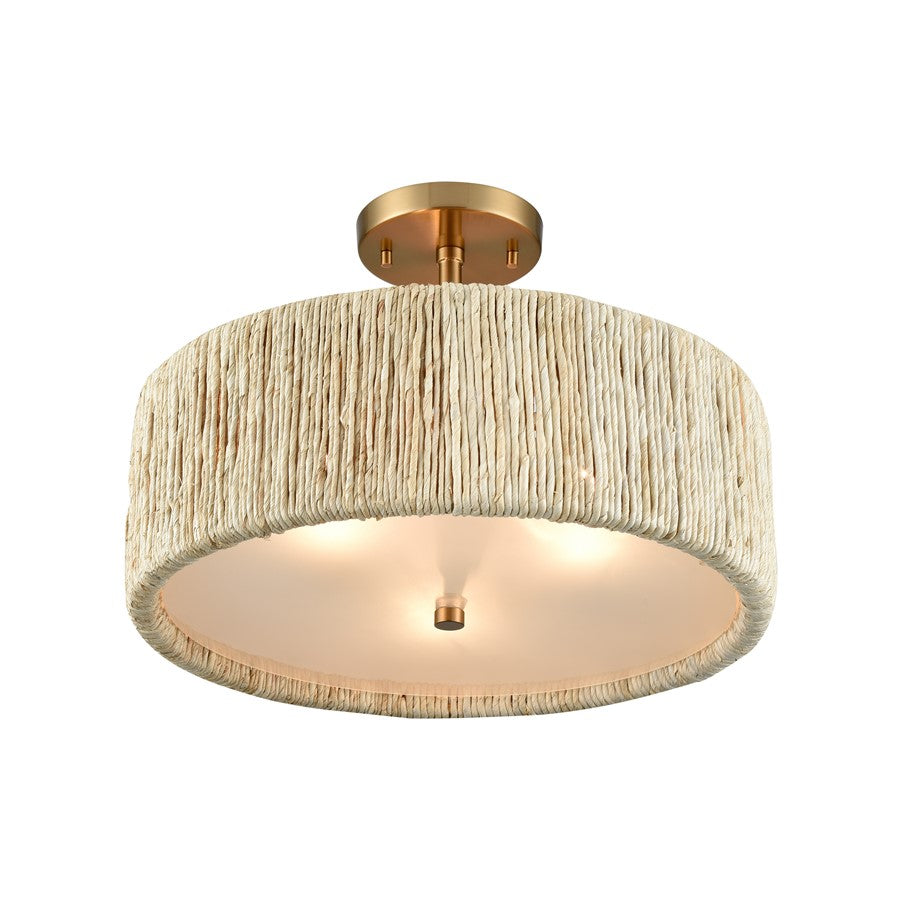 Atlas Lighting Abaca 17in 3-Light Semi-Flush Mount | Transitional Satin Brass and Natural Rope | Living Room & Bedroom | Model CL12040-BS