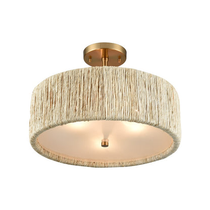 Atlas Lighting Abaca 17in 3-Light Semi-Flush Mount | Transitional Satin Brass and Natural Rope | Living Room & Bedroom | Model CL12040-BS