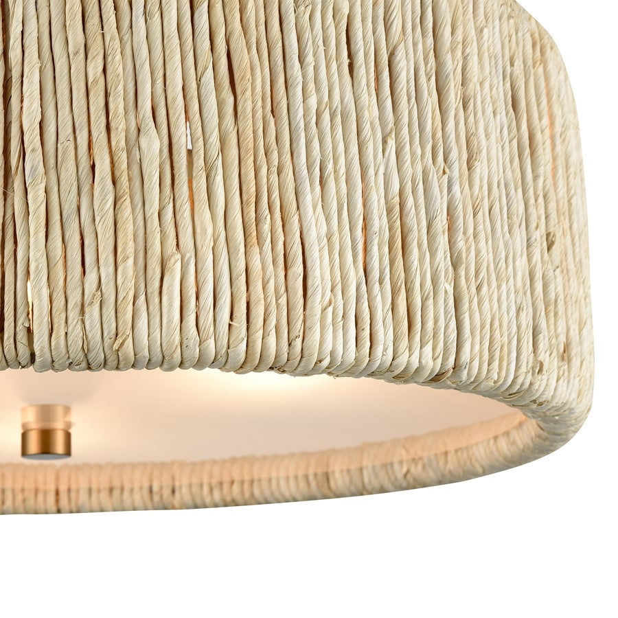 Atlas Lighting Abaca 17in 3-Light Semi-Flush Mount | Transitional Satin Brass and Natural Rope | Living Room & Bedroom | Model CL12040-BS