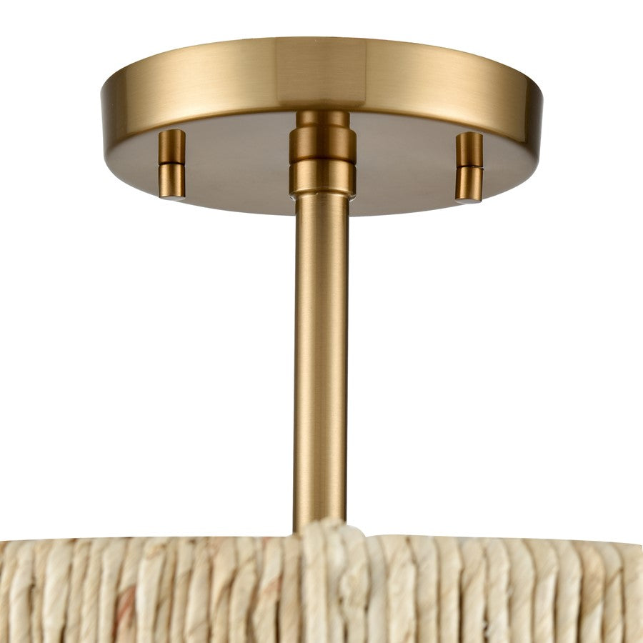 Atlas Lighting Abaca 17in 3-Light Semi-Flush Mount | Transitional Satin Brass and Natural Rope | Living Room & Bedroom | Model CL12040-BS