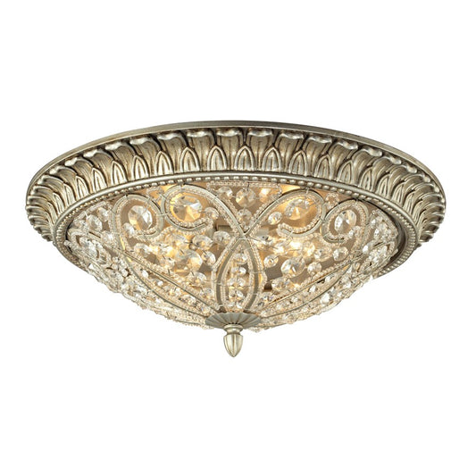 Atlas Lighting Andalusia 17in 4-Light Flush Mount | Traditional Aged Silver and Clear Crystal | Bedroom & Hallway Ceiling Light | Model CL12056-SV