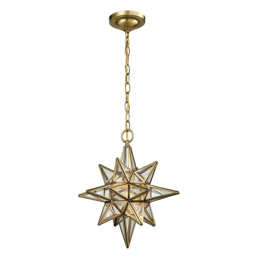 Atlas Lighting Beamer 12in 1-Light Mini Pendant | Traditional Brushed Brass and Clear Glass | Kitchen Island & Dining Nook | Model CL12069-BS