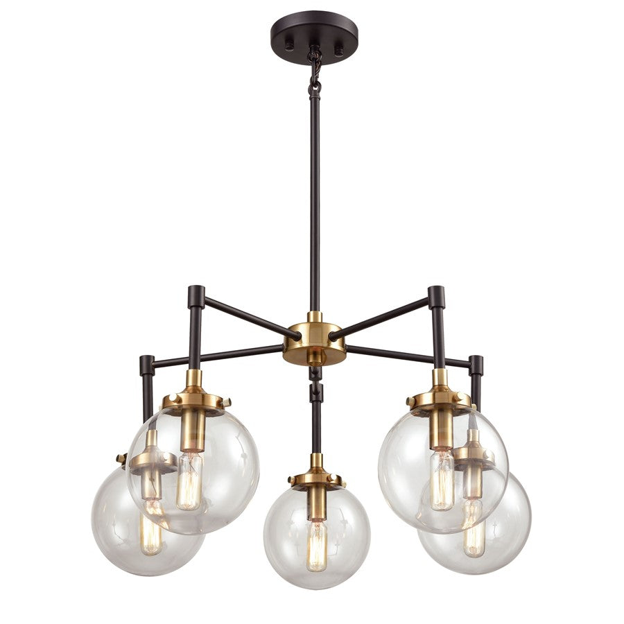 Atlas Lighting Boudreaux 23in 5-Light Chandelier | Modern Antique Gold and Matte Black with Clear Glass | Dining Room & Kitchen | Model CL12076-GD