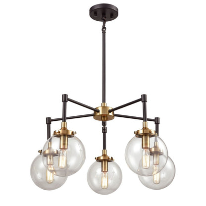 Atlas Lighting Boudreaux 23in 5-Light Chandelier | Modern Antique Gold and Matte Black with Clear Glass | Dining Room & Kitchen | Model CL12076-GD