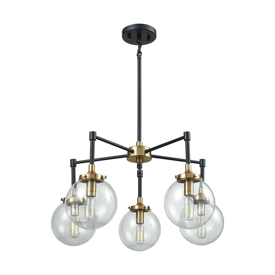 Atlas Lighting Boudreaux 23in 5-Light Chandelier | Modern Antique Gold and Matte Black with Clear Glass | Dining Room & Kitchen | Model CL12076-GD