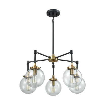 Atlas Lighting Boudreaux 23in 5-Light Chandelier | Modern Antique Gold and Matte Black with Clear Glass | Dining Room & Kitchen | Model CL12076-GD