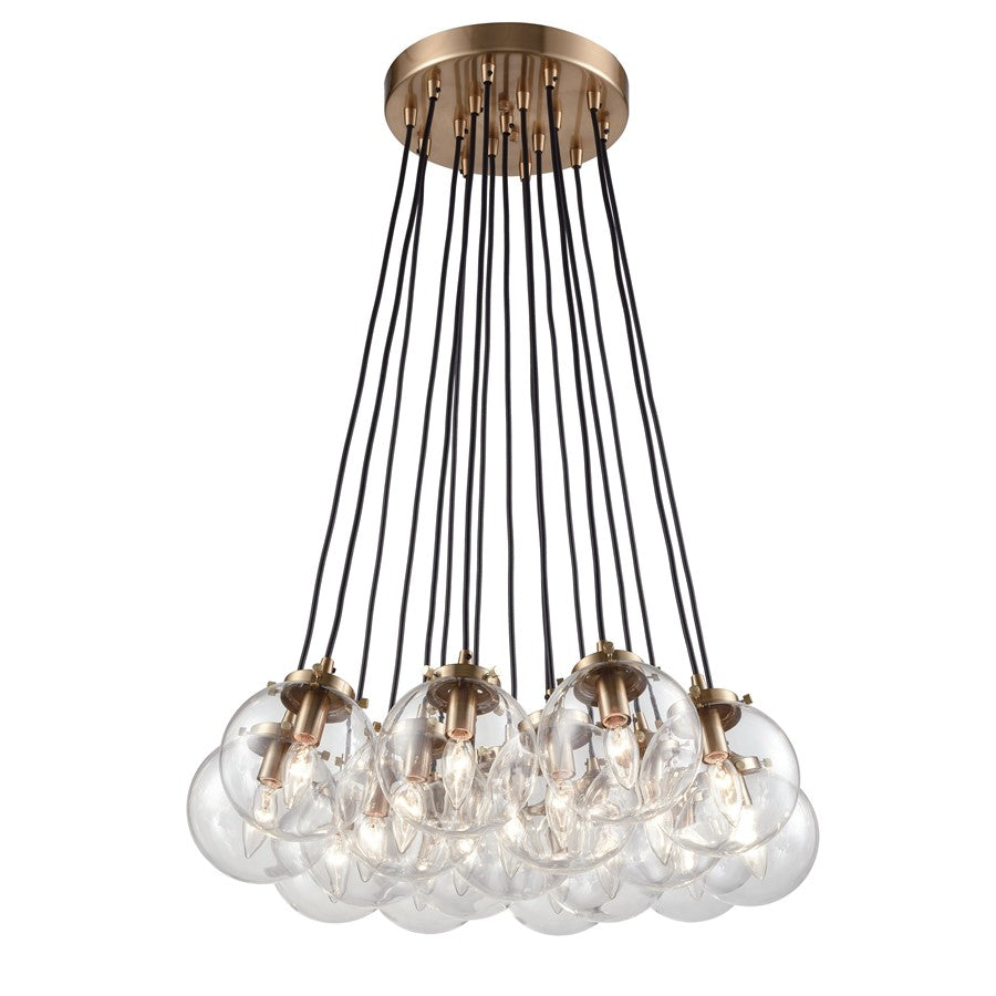 Atlas Lighting Boudreaux 29in 17-Light Chandelier | Mid-Century Antique Gold and Matte Black with Clear Glass | Dining Room | Model CL12079-GD