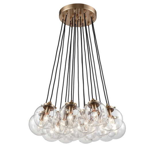 Atlas Lighting Boudreaux 29in 17-Light Chandelier | Mid-Century Antique Gold and Matte Black with Clear Glass | Dining Room | Model CL12079-GD