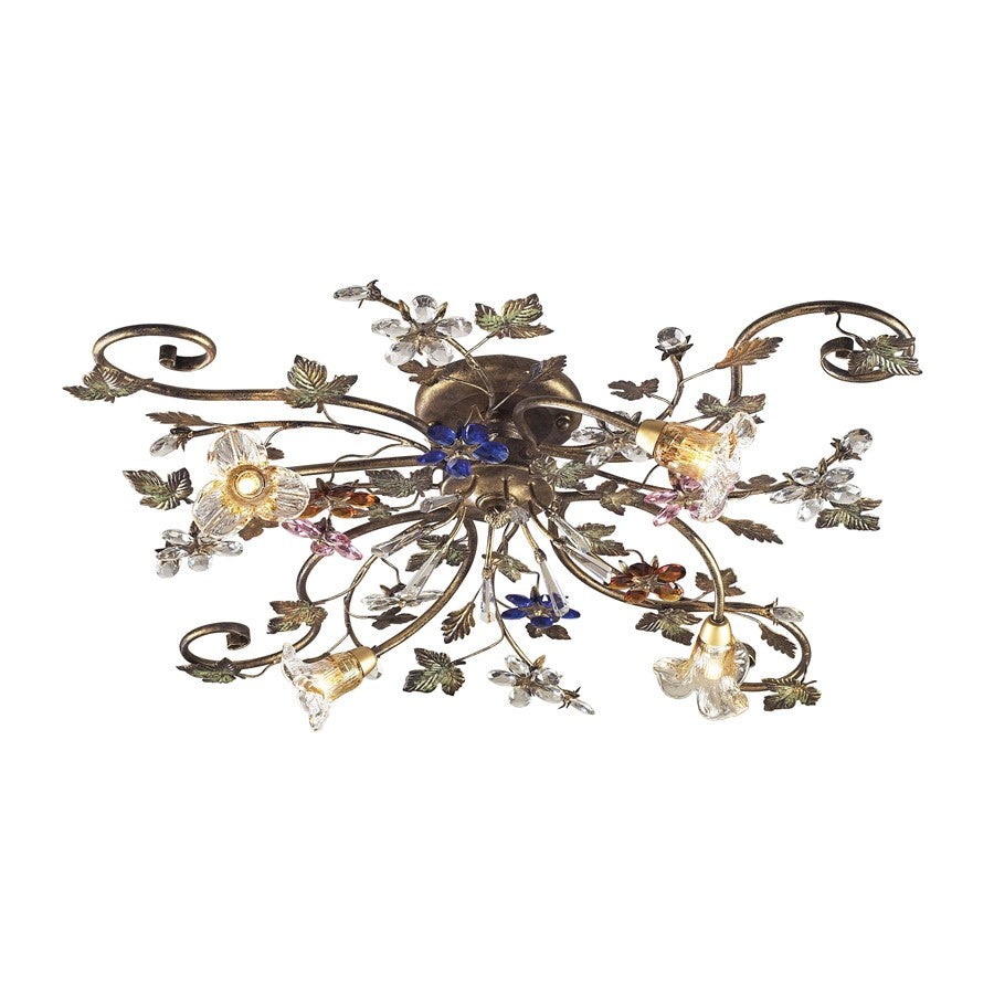 Atlas Lighting Brillare 36in 4-Light Semi-Flush Mount | Traditional Golden Bronze and Multicolor Crystal | Living Room & Dining | Model CL12094-BZ