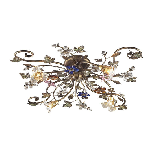 Atlas Lighting Brillare 36in 4-Light Semi-Flush Mount | Traditional Golden Bronze and Multicolor Crystal | Living Room & Dining | Model CL12094-BZ