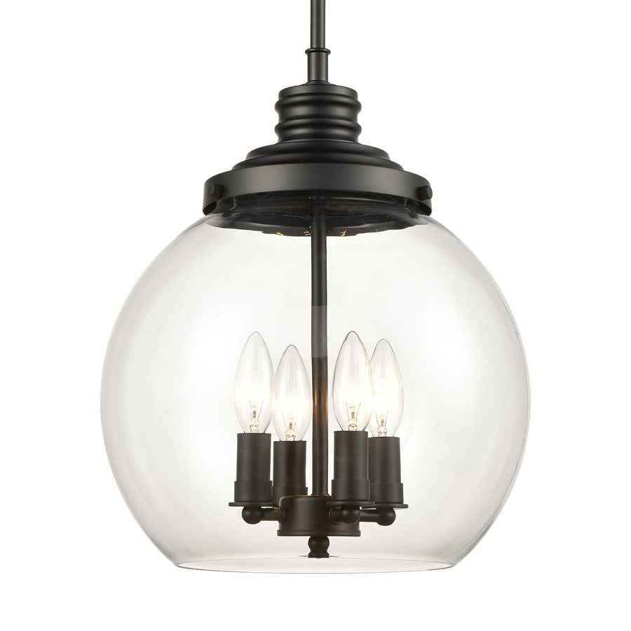 Atlas Lighting Chandra 13'' Wide 4Lt Pendant, Matte Black/Clear