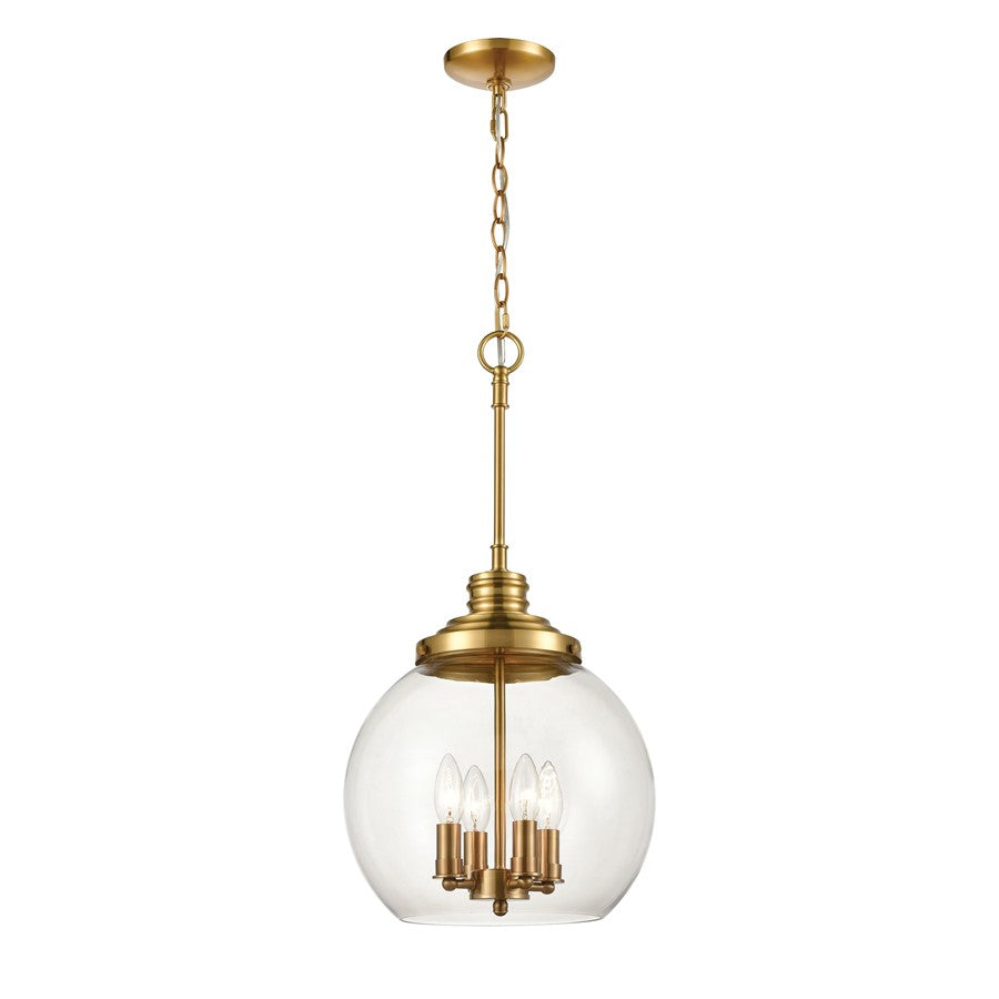 Atlas Lighting Chandra 13in 4-Light Pendant | Transitional Burnished Brass and Clear Glass | Kitchen Island & Dining Room | Model CL12123-BS
