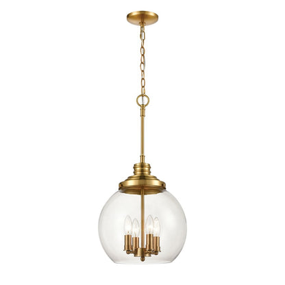 Atlas Lighting Chandra 13in 4-Light Pendant | Transitional Burnished Brass and Clear Glass | Kitchen Island & Dining Room | Model CL12123-BS