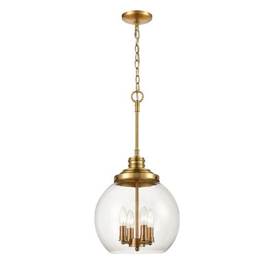 Atlas Lighting Chandra 13in 4-Light Pendant | Transitional Burnished Brass and Clear Glass | Kitchen Island & Dining Room | Model CL12123-BS