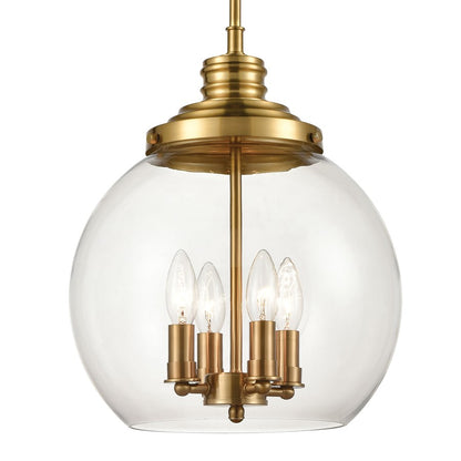 Atlas Lighting Chandra 13in 4-Light Pendant | Transitional Burnished Brass and Clear Glass | Kitchen Island & Dining Room | Model CL12123-BS