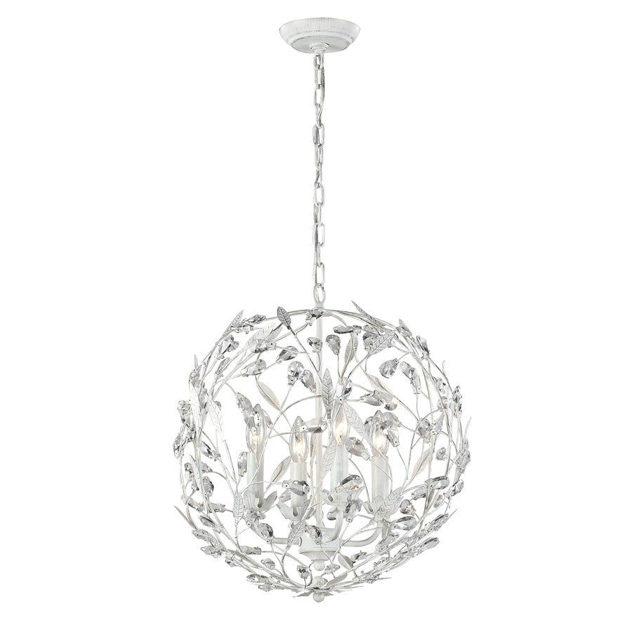 Atlas Lighting Circeo 19in 4-Light Chandelier | Traditional Antique White and Clear Crystal | Dining Room & Foyer | 19 x 19 x 19 in | Model CL12131-WH