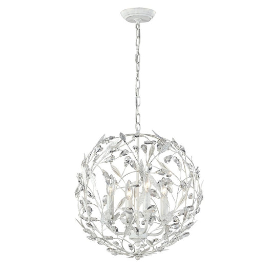 Atlas Lighting Circeo 19in 4-Light Chandelier | Traditional Antique White and Clear Crystal | Dining Room & Foyer | 19 x 19 x 19 in | Model CL12131-WH