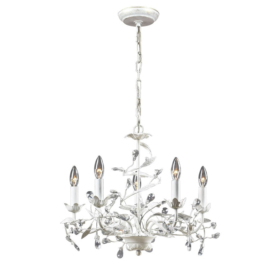 Atlas Lighting Circeo 21in 5-Light Chandelier | Traditional Antique White and Clear Crystal | Dining Room & Foyer | 21 x 21 x 18 in | Model CL12133-WH