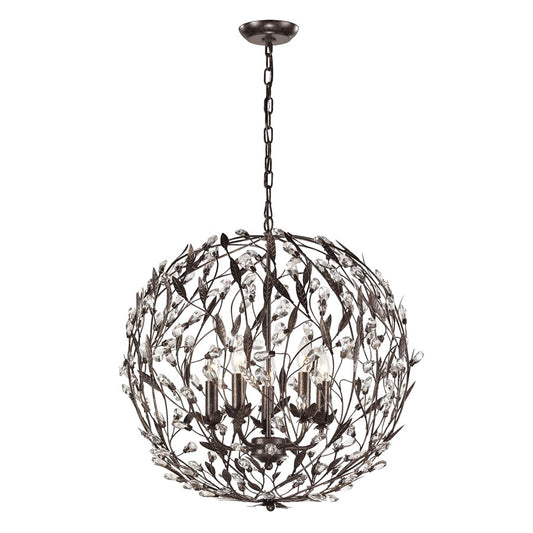Atlas Lighting Circeo 24in 5-Light Chandelier | Traditional Silvered Bronze and Clear Crystal | Dining Room & Foyer | Model CL12135-BZ