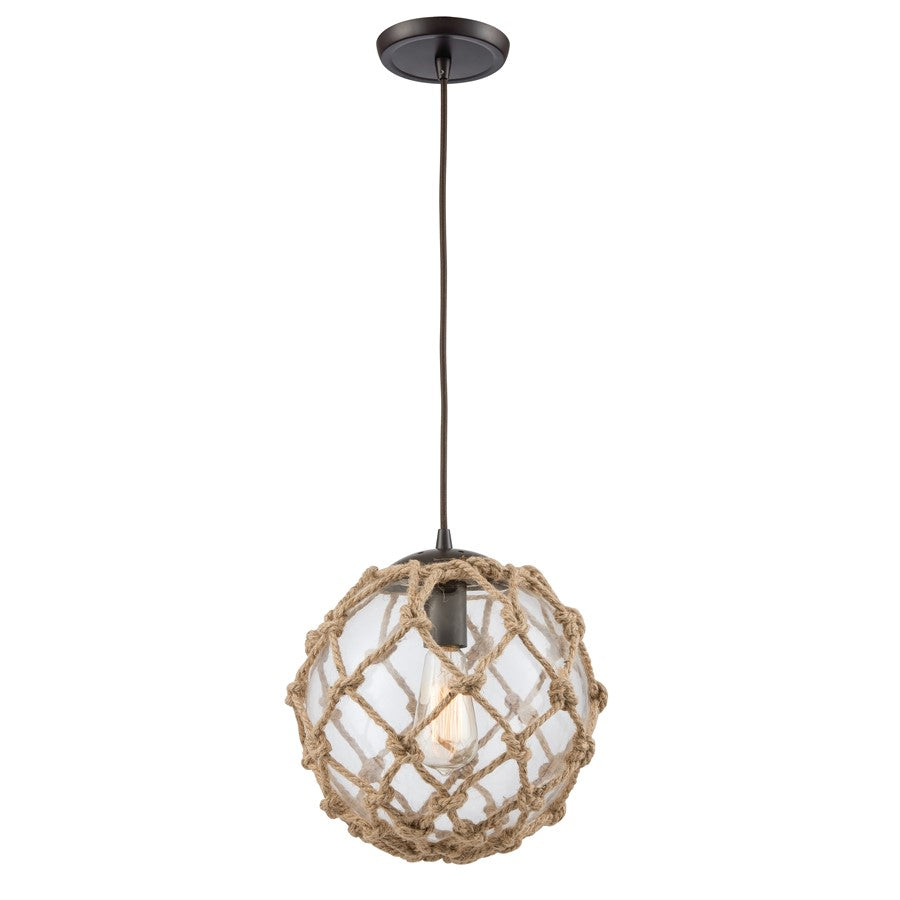 Atlas Lighting Coastal Inlet 11in 1-Light Pendant | Transitional Oil Rubbed Bronze and Clear Glass | Kitchen Island & Dining Room | Model CL12147-BZ1